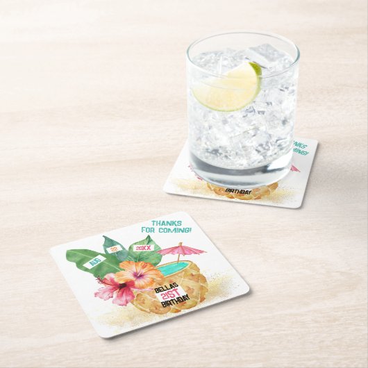 Ananas Palm tropisch strand verjaardag Kartonnen Onderzetters (Insitu)