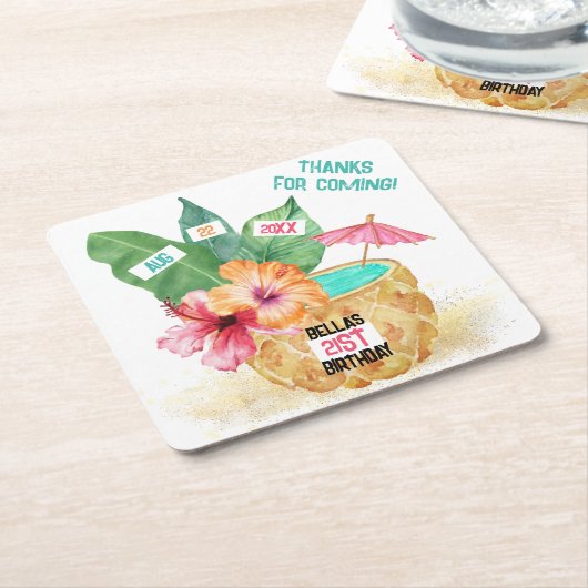 Ananas Palm tropisch strand verjaardag Kartonnen Onderzetters (Schuin)