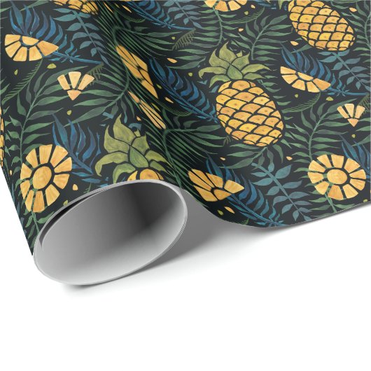 Ananas, palmbladeren: tropisch patroon. cadeaupapier (Rol Hoek)