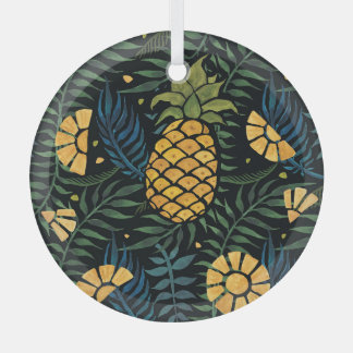 Ananas, palmbladeren: tropisch patroon. glas ornament