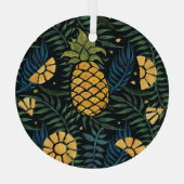 Ananas, palmbladeren: tropisch patroon. glas ornament (Achterkant)