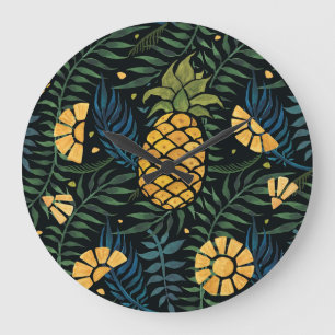 Ananas, palmbladeren: tropisch patroon. grote klok