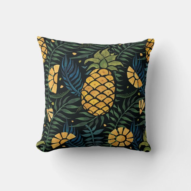 Ananas, palmbladeren: tropisch patroon. kussen (Voorkant)