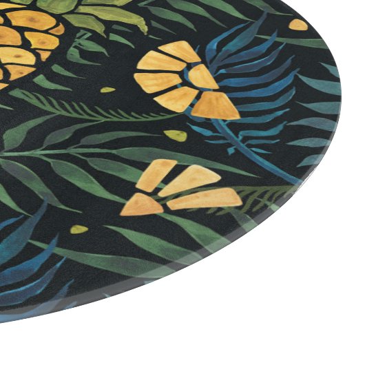 Ananas, palmbladeren: tropisch patroon. snijplank (Hoek)