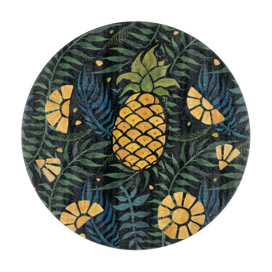 Ananas, palmbladeren: tropisch patroon. snijplank (Voorkant)