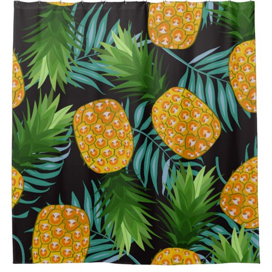 Ananas Palms Zwart Tapestry Douchegordijn (Voorkant)