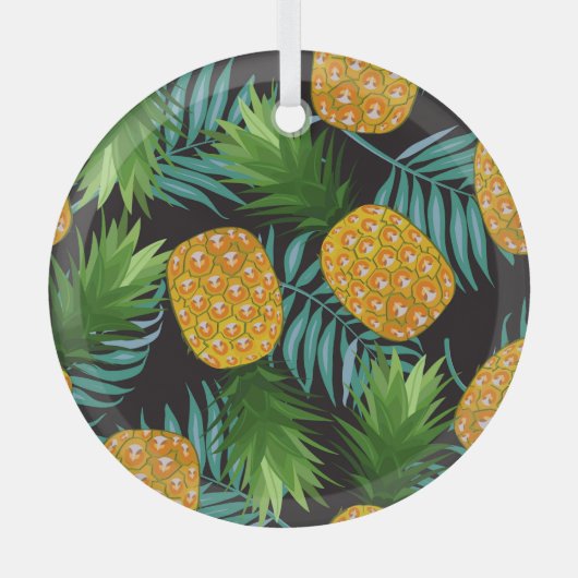 Ananas Palms Zwart Tapestry Glas Ornament (Voorkant)