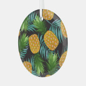 Ananas Palms Zwart Tapestry Glas Ornament (Voorkant links)