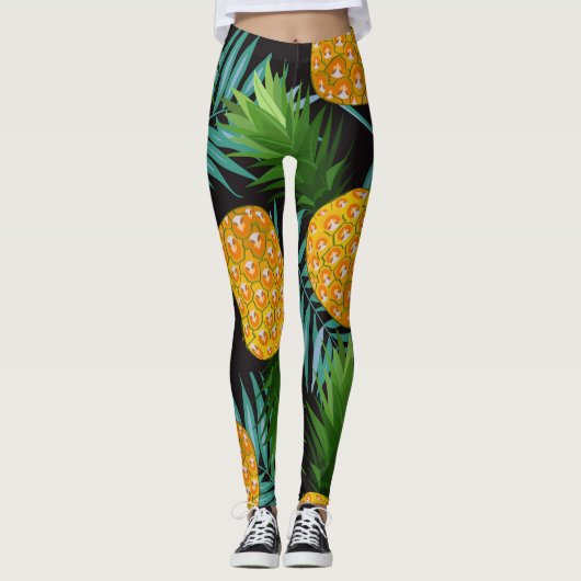 Ananas Palms Zwart Tapestry Leggings (Voorkant)