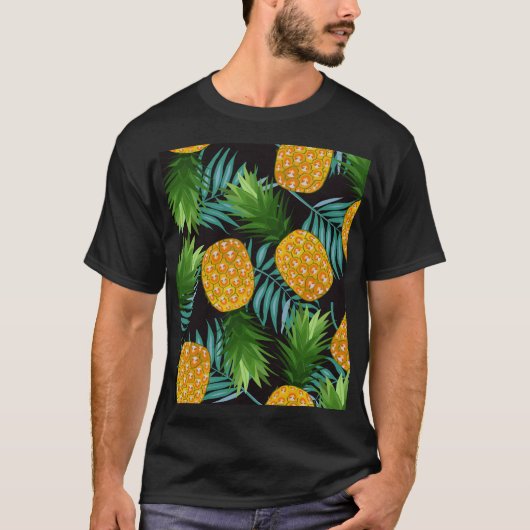 Ananas Palms Zwart Tapestry T-shirt (Voorkant)