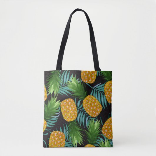 Ananas Palms Zwart Tapestry Tote Bag (Voorkant)