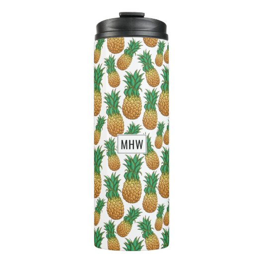 Ananas Patroon aangepaste monogram tumbler Thermosbeker (Voorkant)