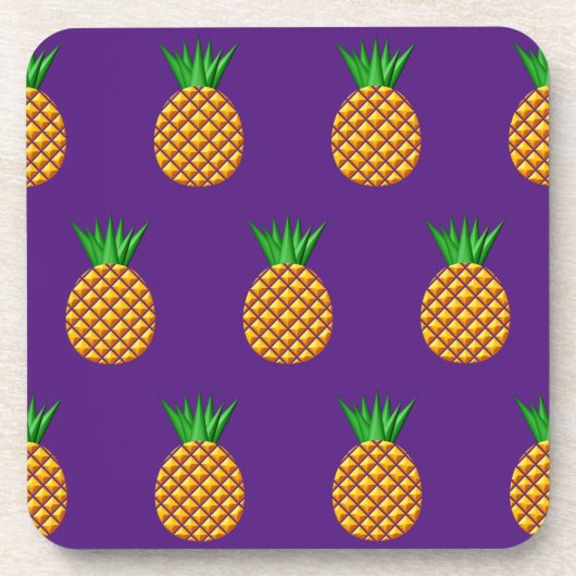 ananas patroon op Paarse achtergrond Bier Onderzetter (Voorkant)
