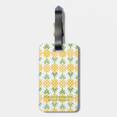 Ananas patroon-wit, monogram bagagelabel (Achterkant verticaal)