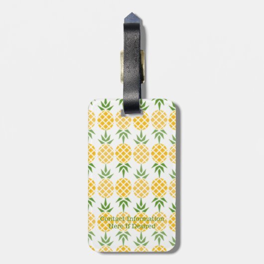 Ananas patroon-wit, monogram bagagelabel (Achterkant verticaal)