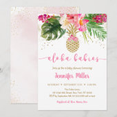 Ananas Pink Floral Aloha Twin Baby shower Kaart (Voorkant / Achterkant)