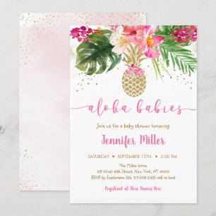 Ananas Pink Floral Aloha Twin Baby shower Kaart