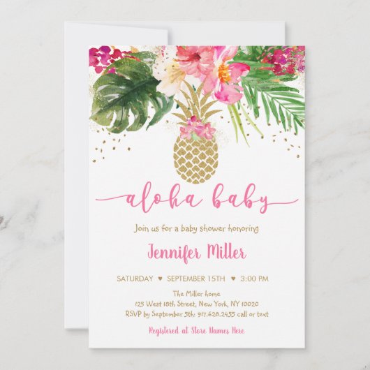 Ananas Pink Gold Floral Aloha Baby shower Kaart (Voorkant)