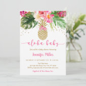 Ananas Pink Gold Floral Aloha Baby shower Kaart (Staand voorkant)