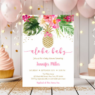 Ananas Pink Gold Floral Aloha Baby shower Kaart