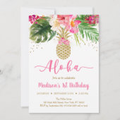 Ananas Pink Gold Floral Aloha Birthday Kaart (Voorkant)