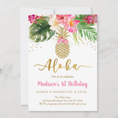 Ananas Pink Gold Floral Aloha Birthday Kaart (Voorkant)
