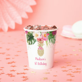 Ananas Pink Gold Floral Birthday Papieren Bekers