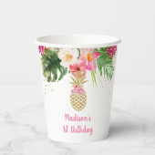 Ananas Pink Gold Floral Birthday Papieren Bekers (Achterkant)