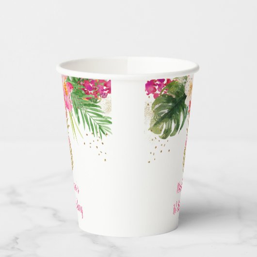 Ananas Pink Gold Floral Birthday Papieren Bekers (Links)