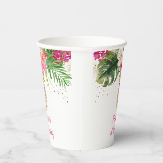 Ananas Pink Gold Floral Birthday Papieren Bekers (Rechts)