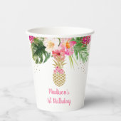 Ananas Pink Gold Floral Birthday Papieren Bekers (Voorkant)