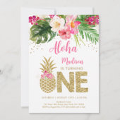 Ananas Pink Gold Floral eerste verjaardag Kaart (Voorkant)