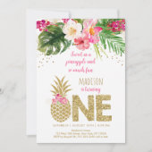 Ananas Pink Gold Floral eerste verjaardag Kaart (Voorkant)