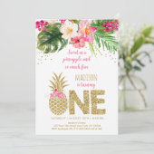 Ananas Pink Gold Floral eerste verjaardag Kaart (Staand voorkant)