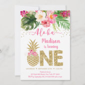 Ananas Pink Gold Floral eerste verjaardag Kaart (Voorkant)