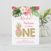 Ananas Pink Gold Floral eerste verjaardag Kaart (Staand voorkant)