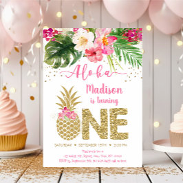 Ananas Pink Gold Floral eerste verjaardag Kaart