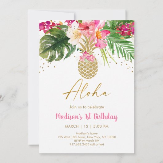 Ananas Pink Tropical Floral Birthday Kaart (Voorkant)