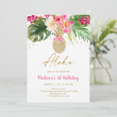 Ananas Pink Tropical Floral Birthday Kaart (Staand voorkant)