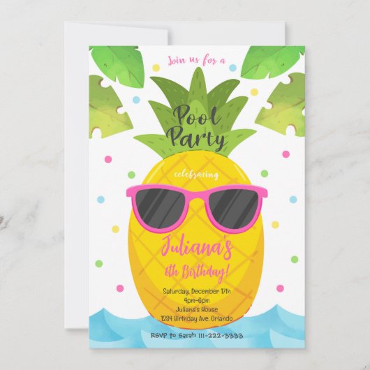 Ananas Pool Party Verjaardag Uitnodiging (Voorkant)