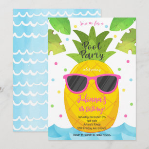 Ananas Pool Party Verjaardag Uitnodiging
