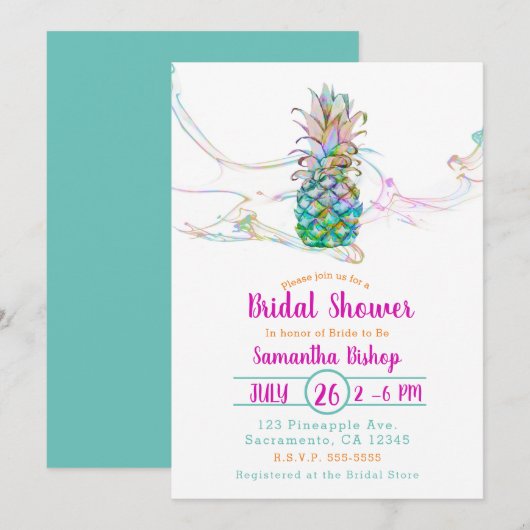 Ananas Regenboog Kleurensplash Bruidsdouche Kaart (Voorkant / Achterkant)