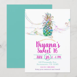 Ananas Regenboog Kleurensplash Sweet 16 Feestje Kaart