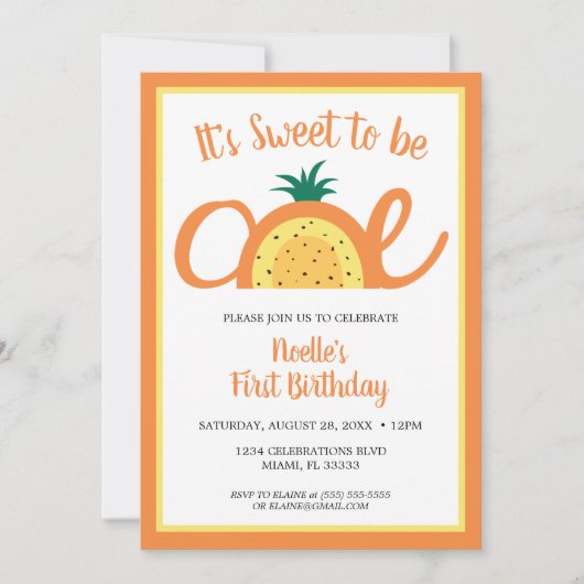 Ananas regenboog, zoet om één, 1ste verjaardag te kaart (Voorkant)