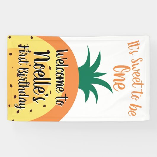Ananas regenboog, zoet om één, 1ste verjaardag te  spandoek (Horizontaal)