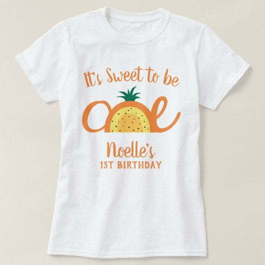 Ananas regenboog, zoet om één, 1ste verjaardag te  t-shirt (Design voorkant)
