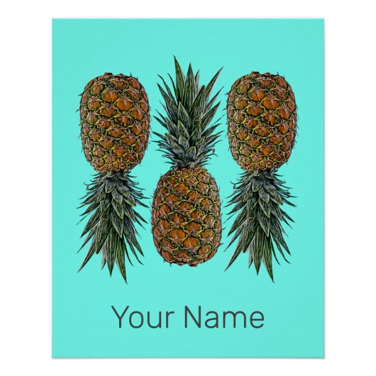 Ananas Retro Veganistisch en Vegetarisch  Fruit Perfect Poster (Voorkant)