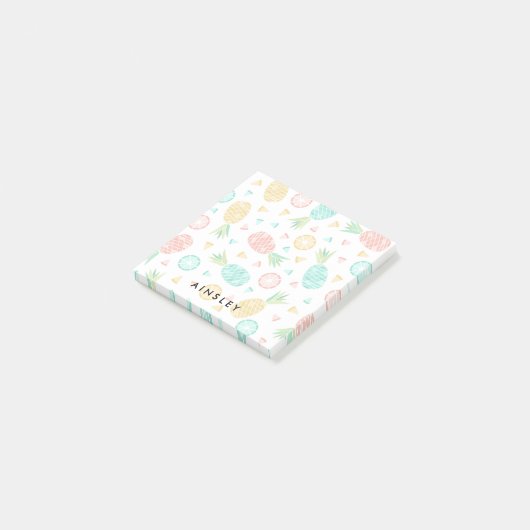 Ananas Roze en Gele Aangepaste Naam Post-it® Notes (Schuin)