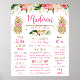 Ananas Roze Goud Eerste Verjaardag Milestone Poster