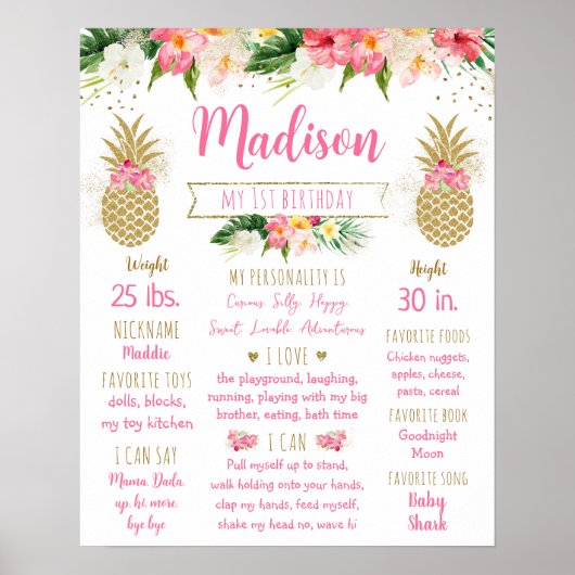 Ananas Roze Goud Eerste Verjaardag Milestone Poster (Voorkant)